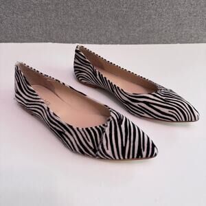 Garnet Hill Shoes Women 9 Black White Zebra Calf Hair Adrian Pointed Ballet Flat